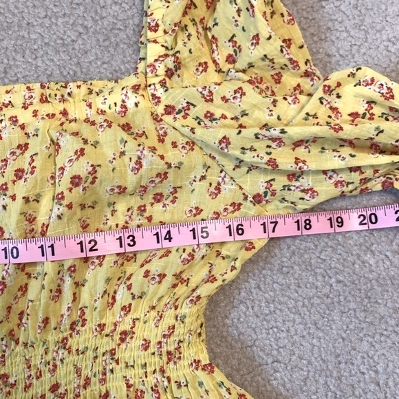 Life Floral Yellow Top Blouse Boho Smocked Button Down Women Medium 100% Cotton - Picture 5 of 6
